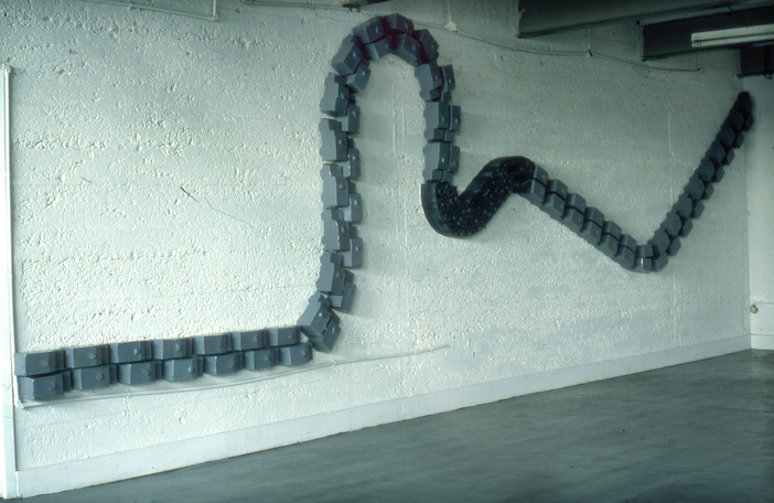 Cortege (1988) variable dimensions. Cardboard, masking tape, household gloss paint.