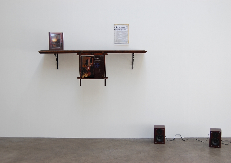 This Building (2010) variable dimensions (approx 50 x 150 x 145 cm) Upright piano elements, LP, framed photograph, powered speakers, CDR (looped audio)